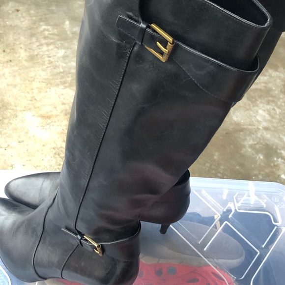 RLL Philena Black Leather Knee High 1/4 Zip Heel Boots Size 8B - Picture 8 of 15